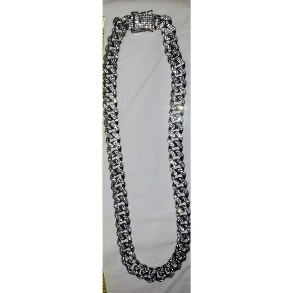 Silver Sparkle Hip Hop Cuban Chain Necklace 17" Brand New - Picture 2 of 4